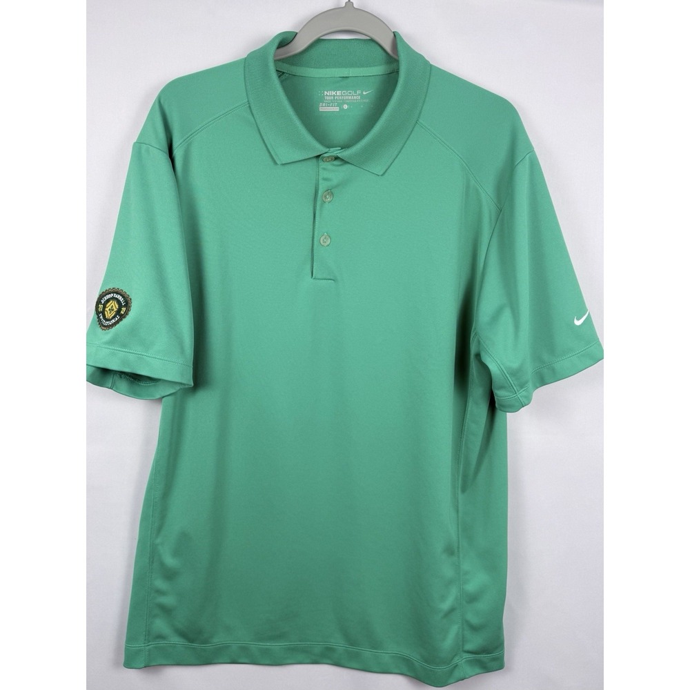 Nike Golf Tour Performance Polo Men L Green Dri-FIT Invitational Patch